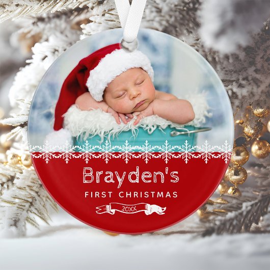 Baby's eerste kerstfoto Rood Ornament