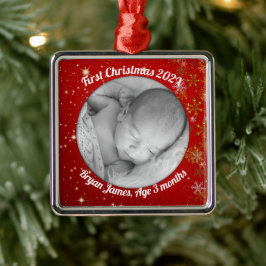 Baby's eerste kerstfoto Rood Twinking Stars Metalen Ornament