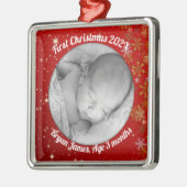 Baby's eerste kerstfoto Rood Twinking Stars Metalen Ornament (Links)