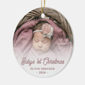 Baby's Eerste Kerstfoto Roos Retro Script Keramisch Ornament (Links)