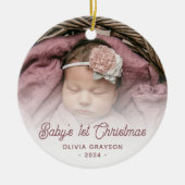 Baby's Eerste Kerstfoto Roos Retro Script Keramisch Ornament (Voorkant)