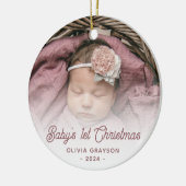 Baby's Eerste Kerstfoto Roos Retro Script Keramisch Ornament (Links)