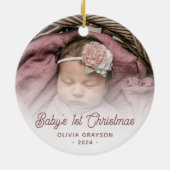 Baby's Eerste Kerstfoto Roos Retro Script Keramisch Ornament (Achterkant)