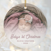 Baby's Eerste Kerstfoto Roos Retro Script Keramisch Ornament