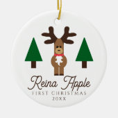 Baby's eerste kerstfoto Schattige rendier Keramisch Ornament (Voorkant)