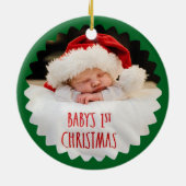 Baby's eerste kerstfoto Schattige rendier Keramisch Ornament (Achterkant)