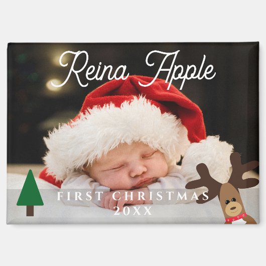 Baby's eerste kerstfoto Schattigee rendiermagneet Magneet (Voorkant)