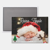 Baby's eerste kerstfoto Schattigee rendiermagneet Magneet (Voorkant / Achterkant)