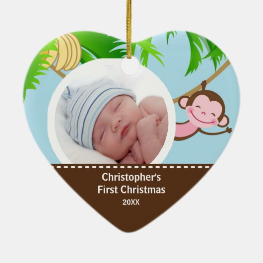 Baby's eerste kerstfoto-sieraap keramisch ornament (Achterkant)