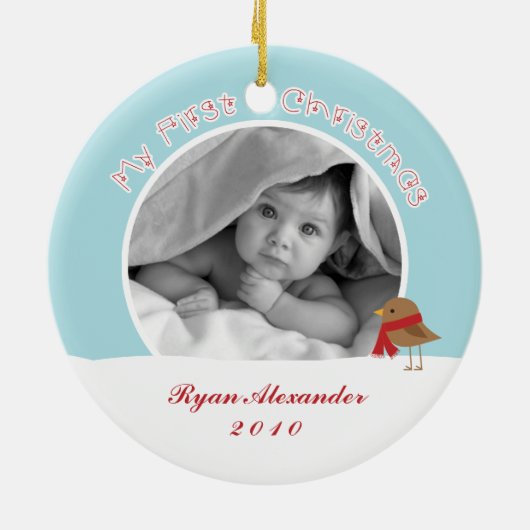 Baby's eerste kerstfoto-sieraden keramisch ornament (Achterkant)