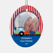 Baby's eerste kerstfoto-sierjongen keramisch ornament (Rechts)