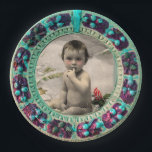 BABY'S EERSTE KERSTFOTO SJABLOON BLAUW PAPIEREN BORDJE<br><div class="desc">Elegant,  klassieker,  levendige Renaissance fijne kunst,  meesterwerk uit de Bottega della Robbia (Florence - Italië) in heldere aqua blauw,  blauwgroen,  turquase roze,  fuchsia,  groene kleuren</div>