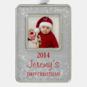 Baby's Eerste Kerstfoto Sjabloon Zilver Rood Verzilverd Omlijst Ornament (Voorkant)