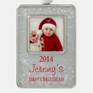 Baby's Eerste Kerstfoto Sjabloon Zilver Rood Verzilverd Omlijst Ornament