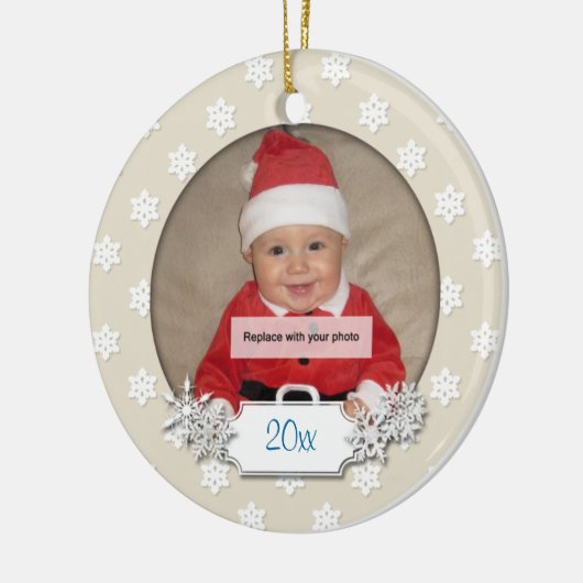 Baby's eerste kerstfoto Sneeuwvlok Ornament (Links)