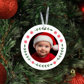 Baby's eerste kerstfoto Sneeuwvlokken en Laurel Keramisch Ornament