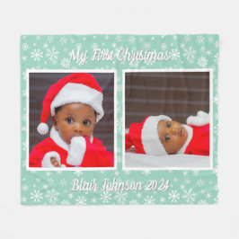 Baby's Eerste Kerstfoto Sneeuwvlokken Fleece Blauw