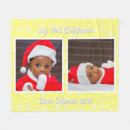 Baby's Eerste Kerstfoto Sneeuwvlokken Fleece Blauw