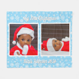 Baby's Eerste Kerstfoto Sneeuwvlokken Fleece Blauw Deken