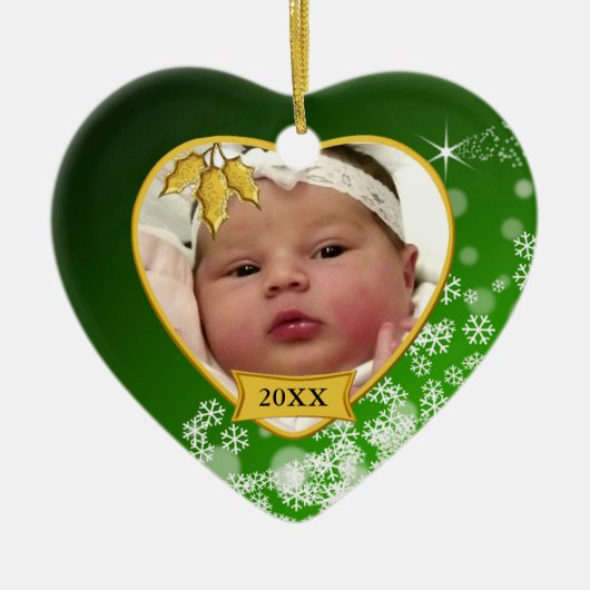 Baby's eerste kerstfoto Snowflake Keramisch Ornament (Voorkant)