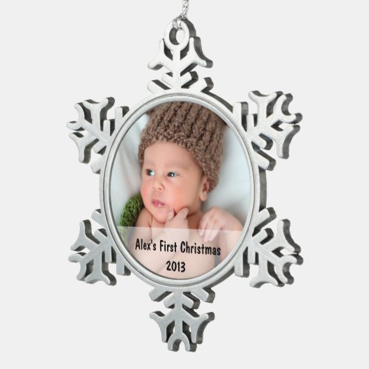 Baby's eerste kerstfoto Snowflake Ornament (Rechts)