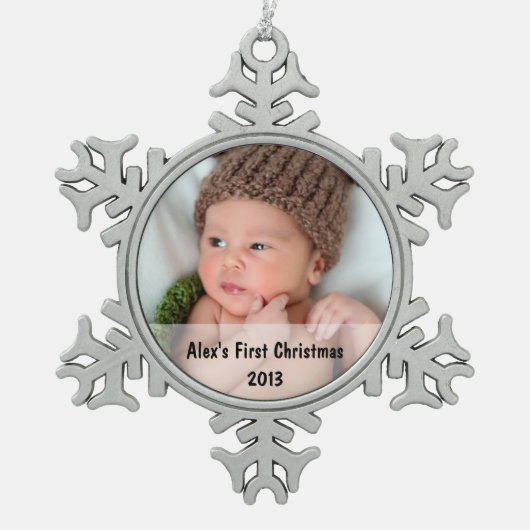 Baby's eerste kerstfoto Snowflake Ornament (Voorkant)