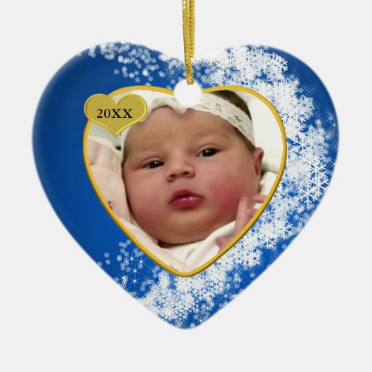 Baby's eerste kerstfoto speciaal aangepast keramisch ornament (Voorkant)