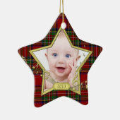Baby's Eerste Kerstfoto Star Tartan Xmas Keramisch Ornament (Rechts)