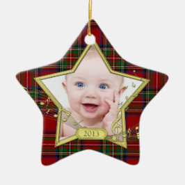 Baby's Eerste Kerstfoto Star Tartan Xmas Keramisch Ornament