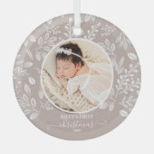 Baby's eerste kerstfoto Taupe Glas Ornament (Voorkant)