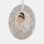 Baby's eerste kerstfoto Taupe Glas Ornament (Voorkant Rechts)