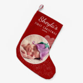 Baby's eerste kerstfoto van rood hart kleine kerstsok (Voorkant (Hangend))
