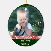 Baby's eerste kerstfoto-versiering keramisch ornament (Links)