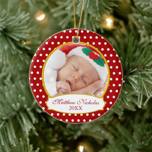 Baby's eerste kerstfoto-versiering keramisch ornament (Boom)