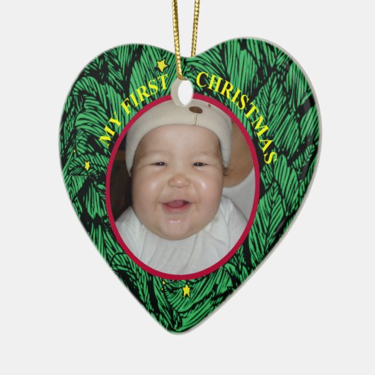 Baby's eerste kerstfoto-versiering keramisch ornament (Links)