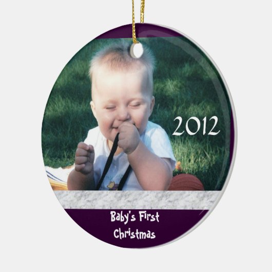 Baby's eerste kerstfoto-versiering keramisch ornament (Links)