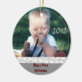 Baby's eerste kerstfoto-versiering keramisch ornament (Links)