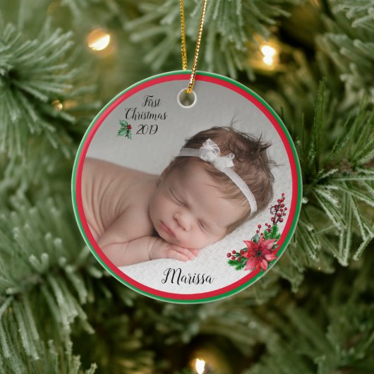 Baby's eerste kerstfoto-versiering keramisch ornament (Boom)