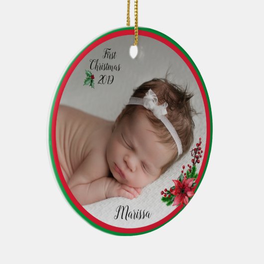 Baby's eerste kerstfoto-versiering keramisch ornament (Rechts)