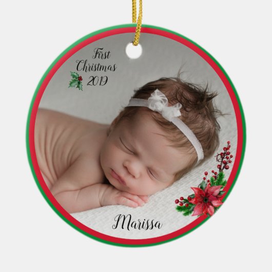 Baby's eerste kerstfoto-versiering keramisch ornament (Voorkant)