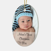 Baby's eerste kerstfoto-versiering keramisch ornament (Links)