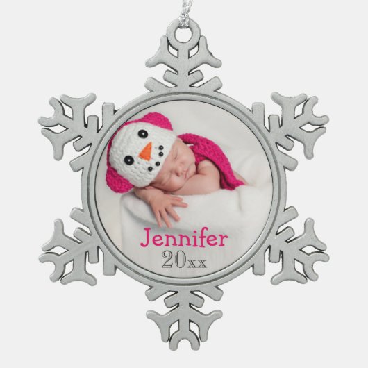 Baby's eerste kerstfoto-versiering tin sneeuwvlok ornament (Voorkant)