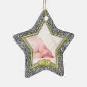 Baby's eerste kerstfoto Xmas Silver Gold Star Keramisch Ornament (Rechts)