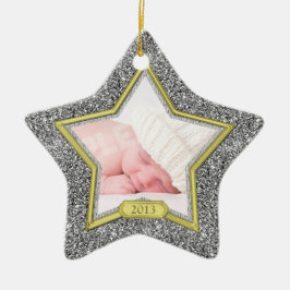 Baby's eerste kerstfoto Xmas Silver Gold Star Keramisch Ornament
