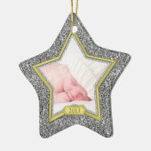 Baby's eerste kerstfoto Xmas Silver Gold Star Keramisch Ornament (Links)