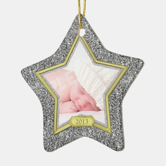 Baby's eerste kerstfoto Xmas Silver Gold Star Keramisch Ornament (Links)