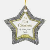 Baby's eerste kerstfoto Xmas Silver Gold Star Keramisch Ornament (Achterkant)