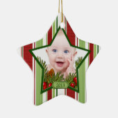 Baby's eerste kerstfoto Xmas Stripes Star Keramisch Ornament (Rechts)