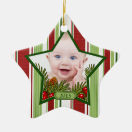 Baby's eerste kerstfoto Xmas Stripes Star Keramisch Ornament