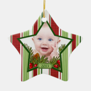 Baby's eerste kerstfoto Xmas Stripes Star Keramisch Ornament